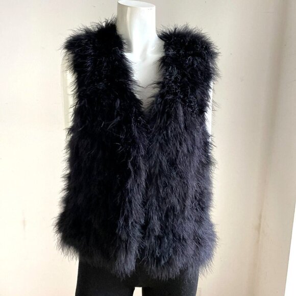 Club Monaco Black Marabou Feather Vest  S - Picture 2 of 8